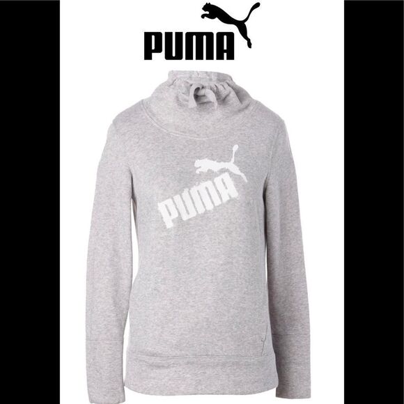 PUMA gray high neck drawstring hoodie size Medium - Picture 1 of 9